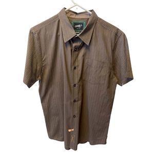 𝅺o’neil , short sleeve shirt, large , brown , gray pinstripes